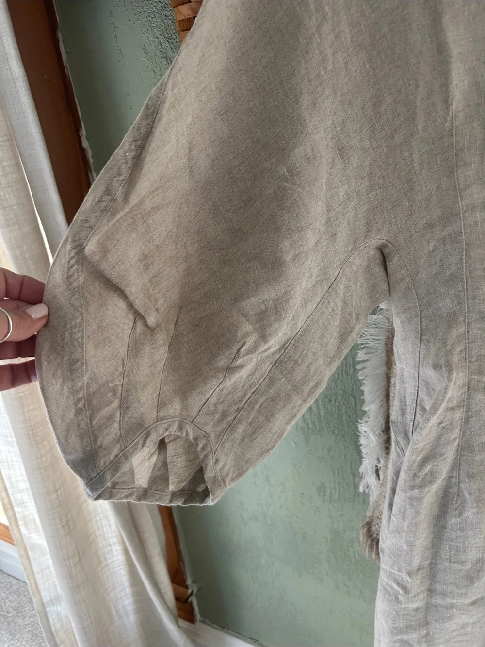 Madewell Khaki Linen Midi dress with V-Notch Neck - Picture 5 of 5